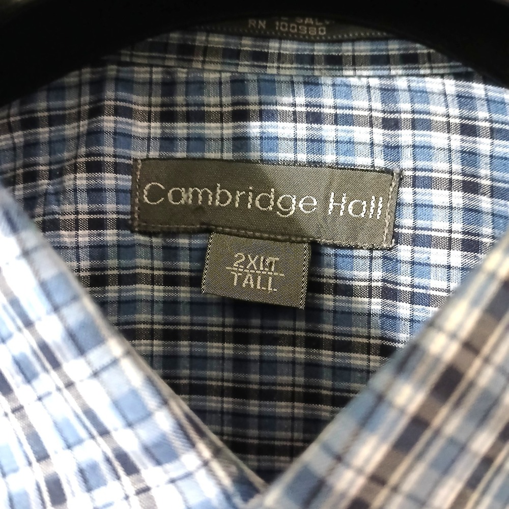 Cambridge Hall Mens TALL Single Needle 2XLT Plaid Dress Shirt NWOT